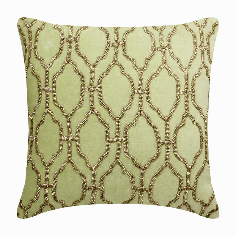 Minty Flavor Beaded Throw Pillow Cover