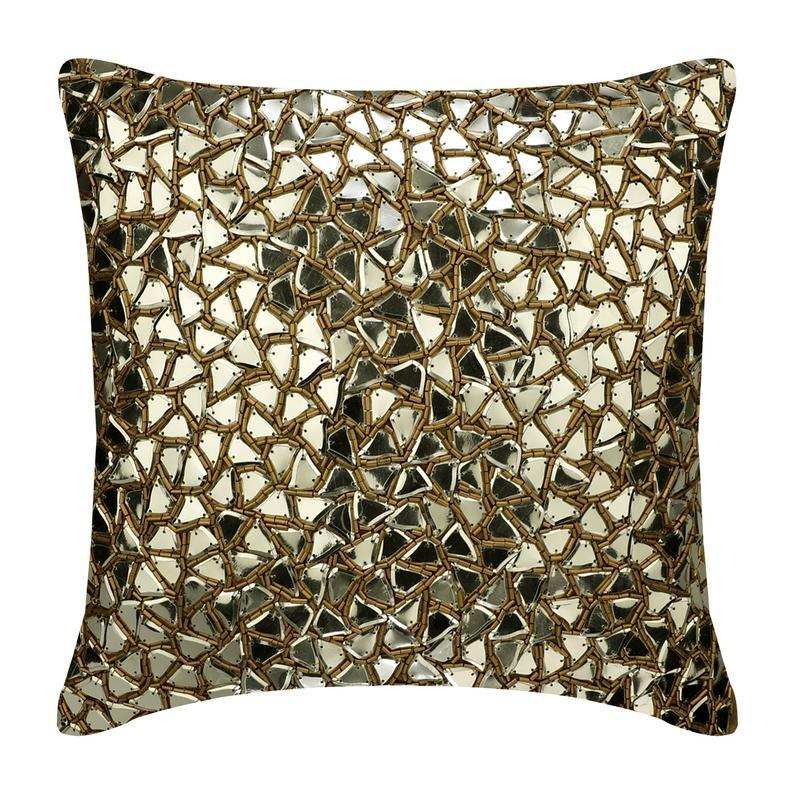 Shimmering Gold Beaded Decorative Euro Sham