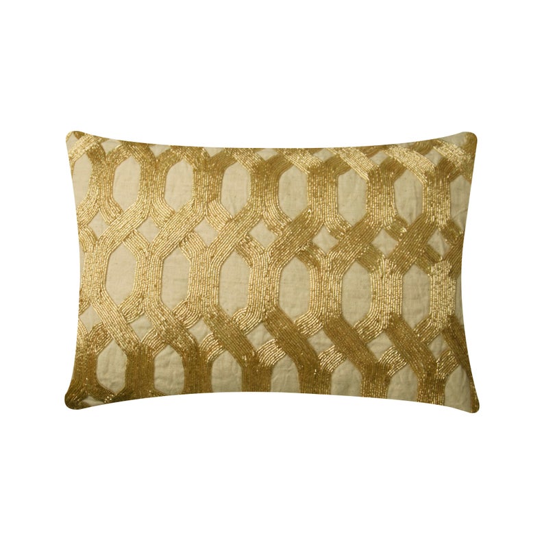 Golden Lattice Glow Decorative Lumbar Pillow Cover