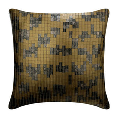 Checkered Gold Silk Throw Pillow Cover