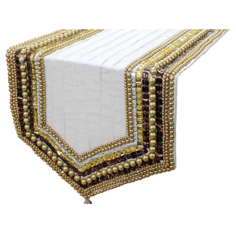 Silk Ivory Decorative Table Runners Ivory Crystal Sequins