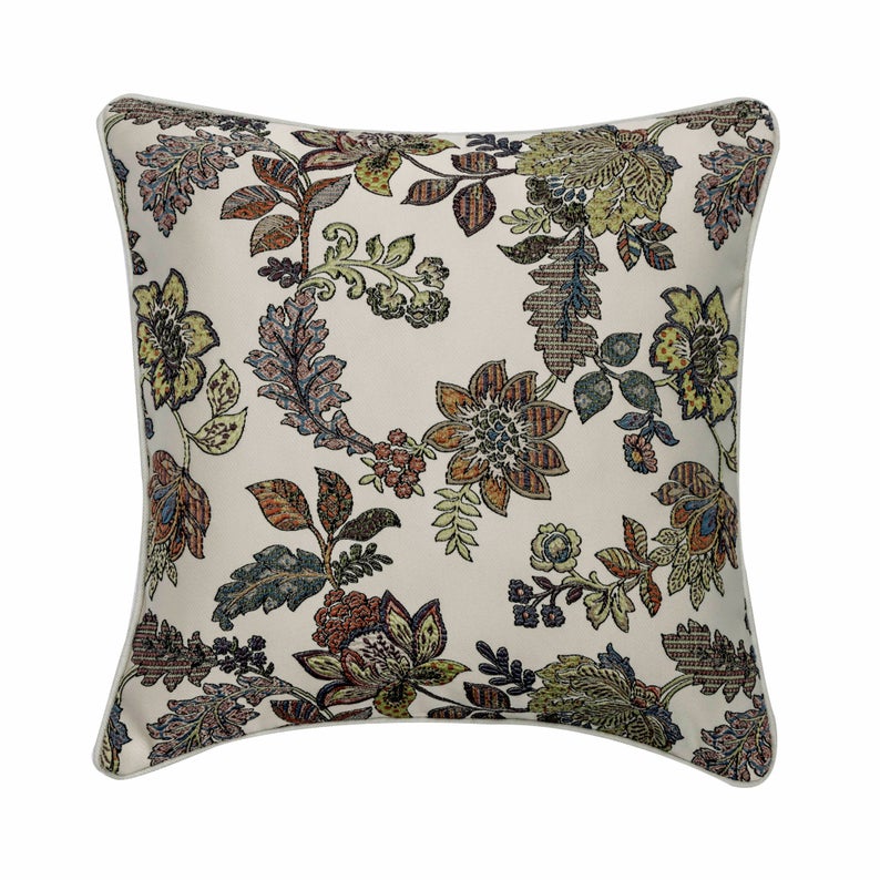 Floral Compatible Ivory Throw Pillow Cover
