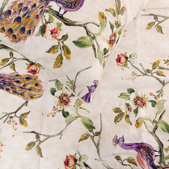 Peacock Queen - Cotton Printed with Beads Ivory & Multicolor Decorative Bed Runner and Pillow Cover