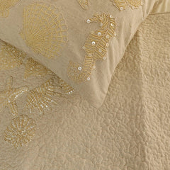 Off To The Sea - Linen Beige Decorative Bed Runner and Pillow Cover