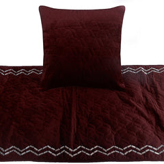 Diamond Symphony - Velvet Deep Wine Decorative Bed Runner and Pillow Cover
