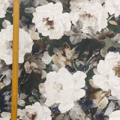 Midnight Roses Printed Cotton Fabric By The Yard, Green & Brown Cotton Printed Fabric
