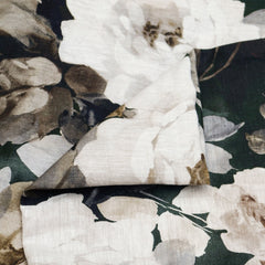 Midnight Roses Printed Cotton Fabric By The Yard, Green & Brown Cotton Printed Fabric