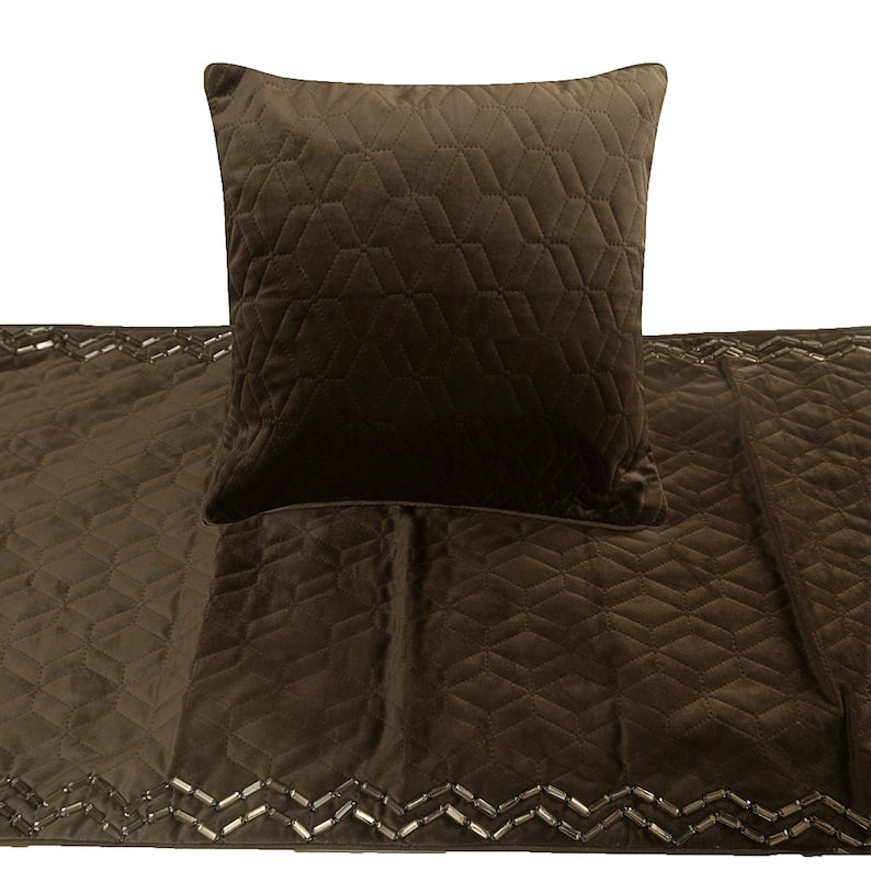 Brown Diamond Symphony Decorative Bed Runner and Pillow Cover