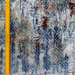 Artistic Velvet Fabric By The Yard, Ivory & Blue & Green Printed Velvet Fabric