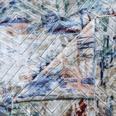 Artistic Velvet Fabric By The Yard, Ivory & Blue & Green Printed Velvet Fabric