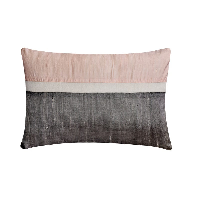 Plush Light Pink Silk Lumbar Pillow Cover