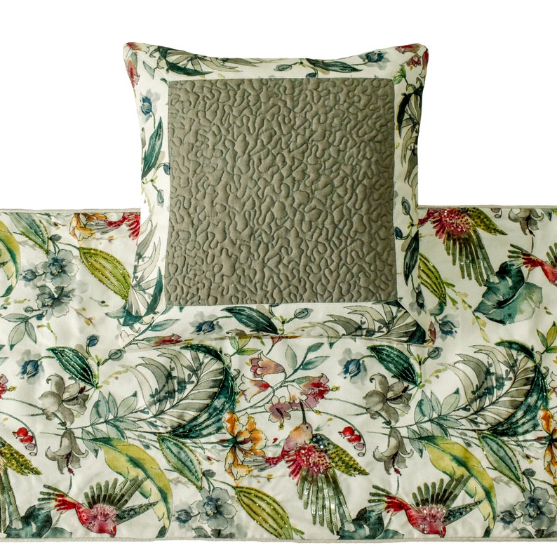 Exotic Birds Decorative Bed Runner and Pillow Cover