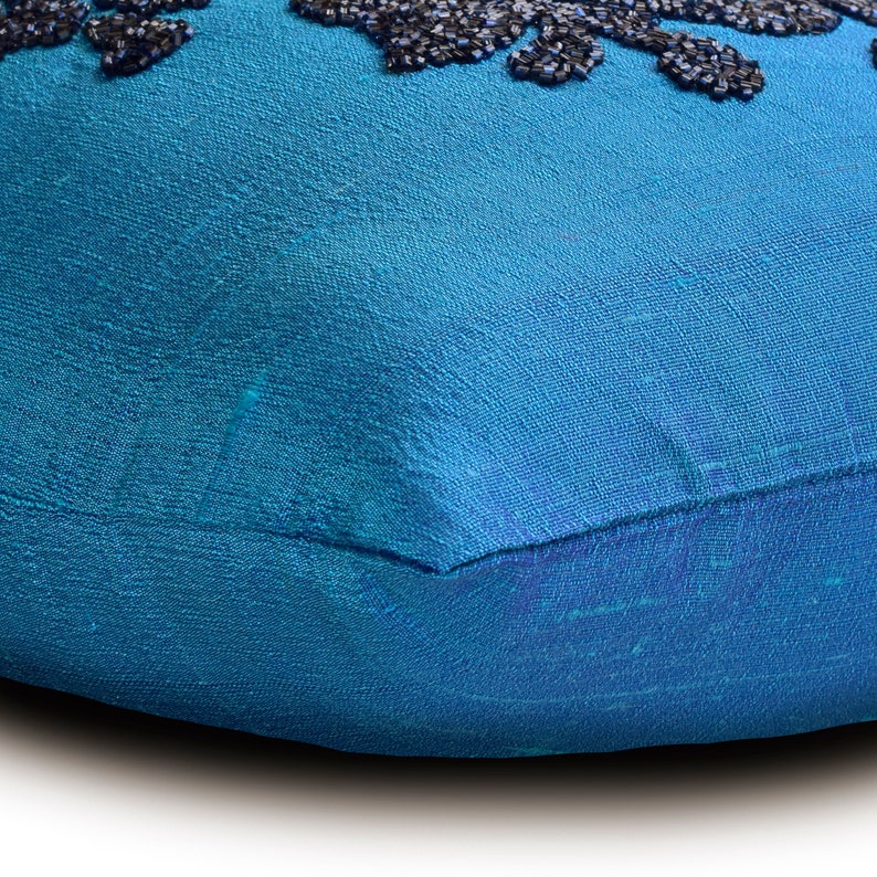 Damask Silk Blue Throw Pillow Cover