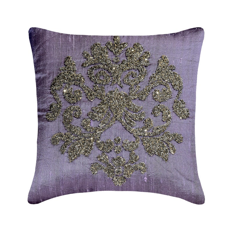 Damask Silk Purple Throw Pillow Cover