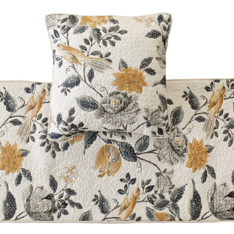 Vintage Birdena Decorative Bed Runner and Pillow Cover