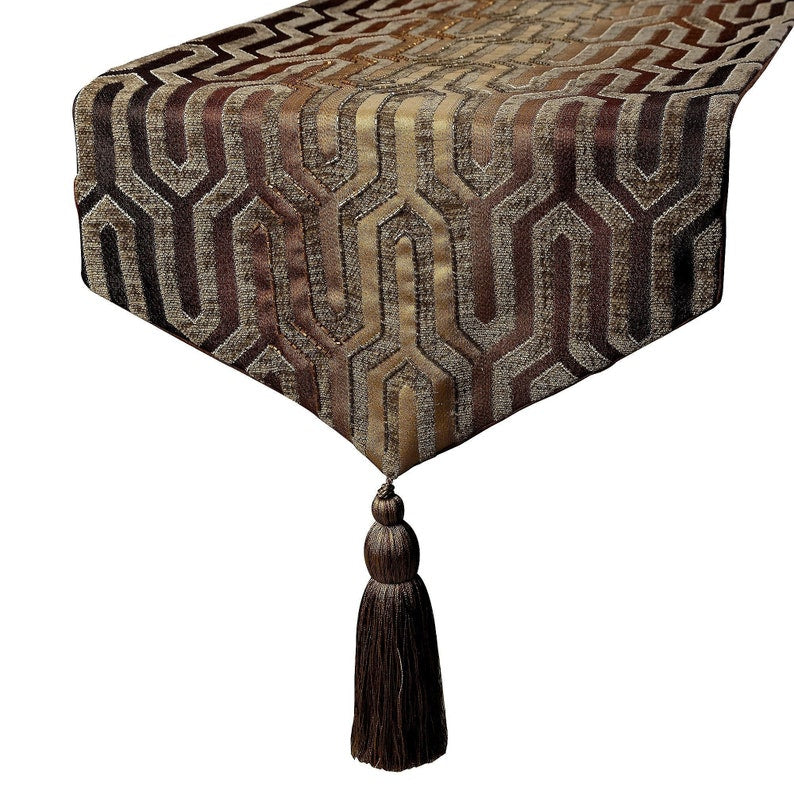 Brown Velvet Decorative Table Runner, Brown Pinnacle The HomeCentric