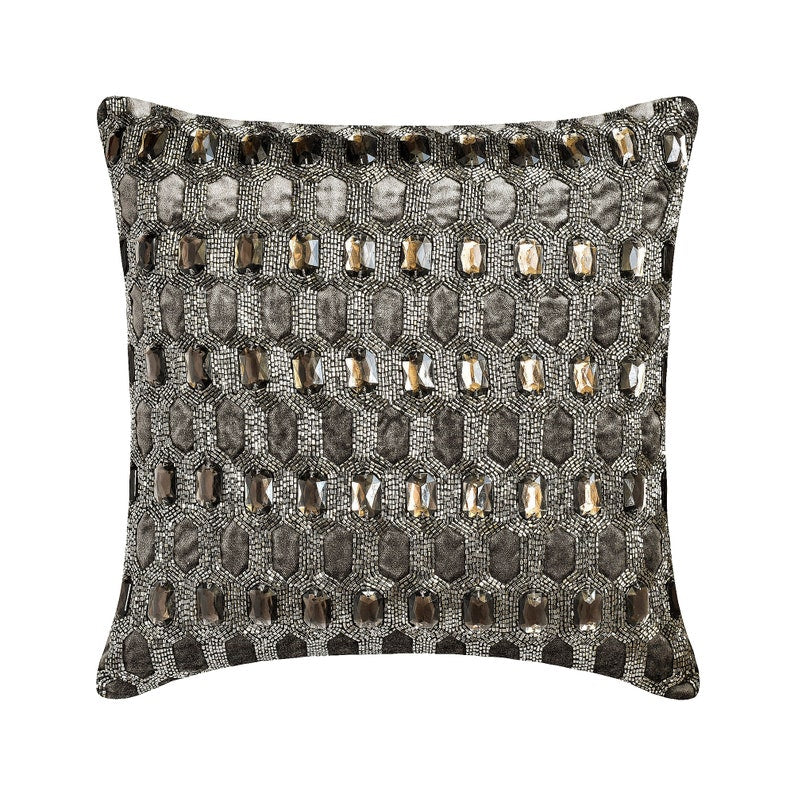 Kohinoor - White & Silver Silk Throw Pillow Cover