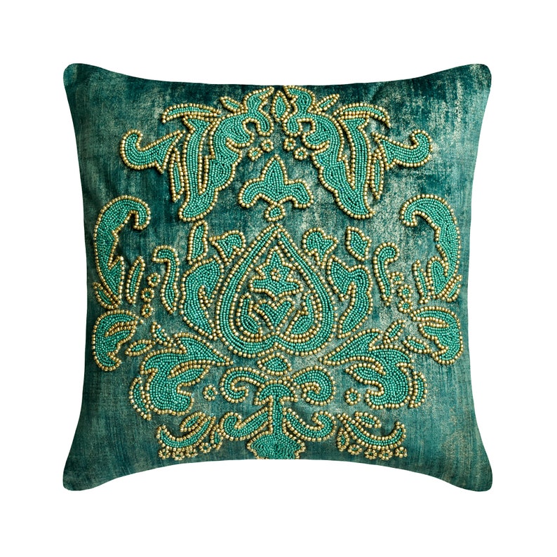 Aureate Teal Throw Pillow Cover