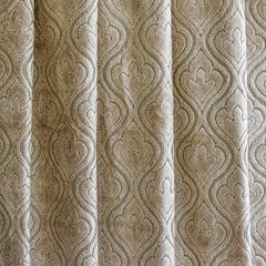 Pearl Beige Damask Jacquard Velvet Fabric By The Yard