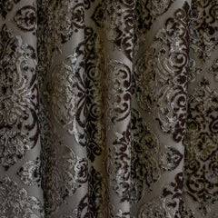 Charcoal Gray Damask Jacquard Velvet Fabric By The Yard