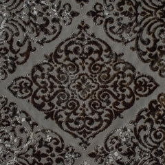 Charcoal Gray Damask Jacquard Velvet Fabric By The Yard
