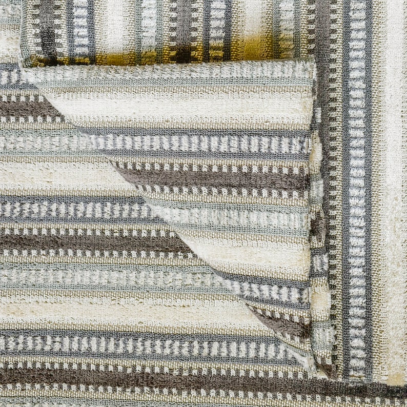 Jacquard Velvet Stripes Gray & Teal Jacquard Chenille Velvet Fabric By The Yard