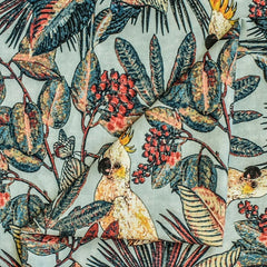 Cockatoo Love Sea Green, Red & Blue Cotton Spun Printed Fabric By The Yard