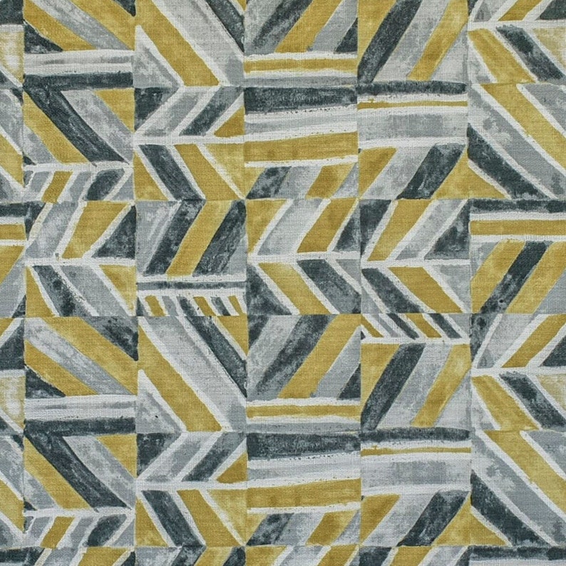 Gray, Chartreuse, Ivory Cotton Fabric by the Yard