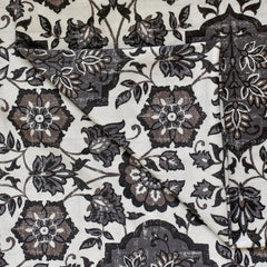 Gray, Black & Off White Printed Velvet Fabric by the Yard
