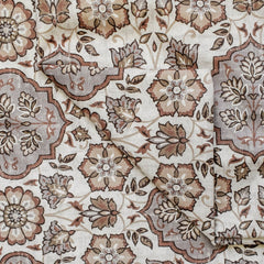 Brown, Beige, Gray & Off White Printed Velvet Fabric by the Yard