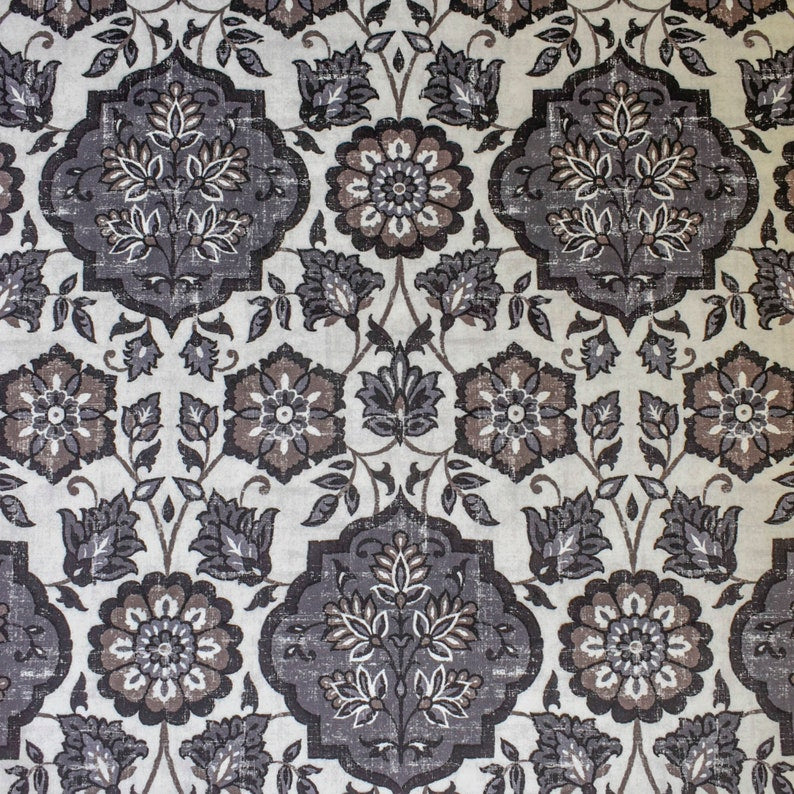 Gray, Black & Off White Printed Velvet Fabric by the Yard