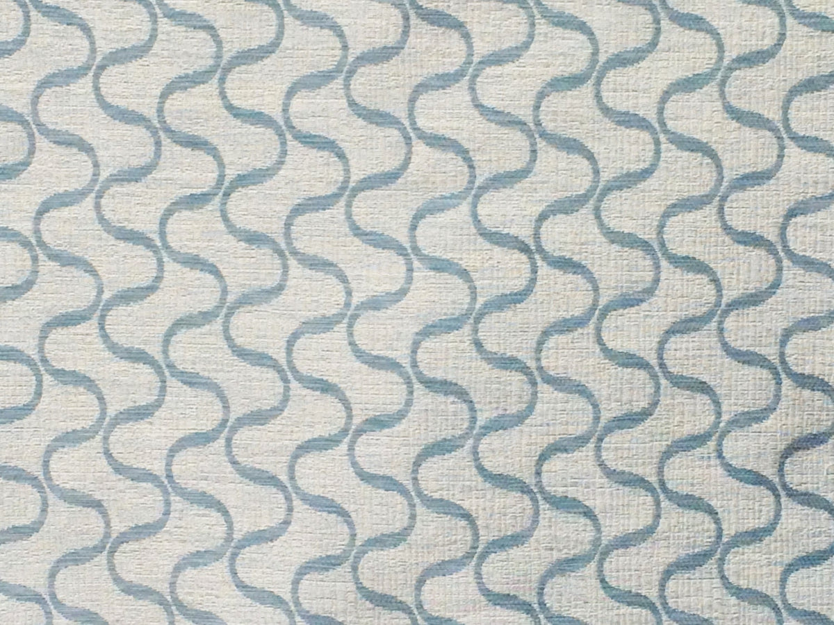 Teal Blue Waves Linen Fabric By The Yard