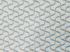 Teal Blue Waves Linen Fabric By The Yard