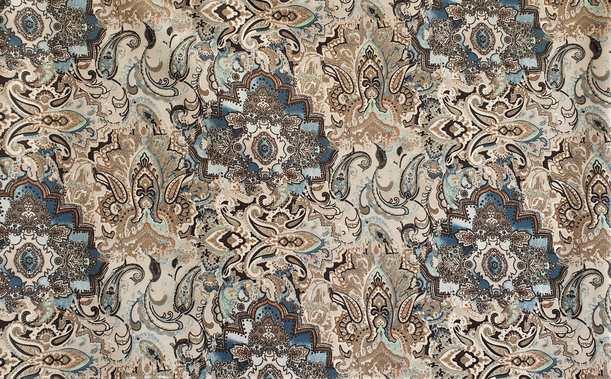 Arabian Love Damask Printed Velvet Fabric By The Yard