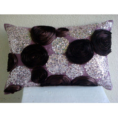 Wine Roses - Art Silk Purple Decorative Lumbar Pillow Cover