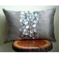 Crystal Delight - Art Silk Grey Decorative Lumbar Pillow Cover