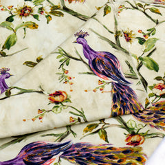 Purple Peacock Cotton Fabric By The Yard