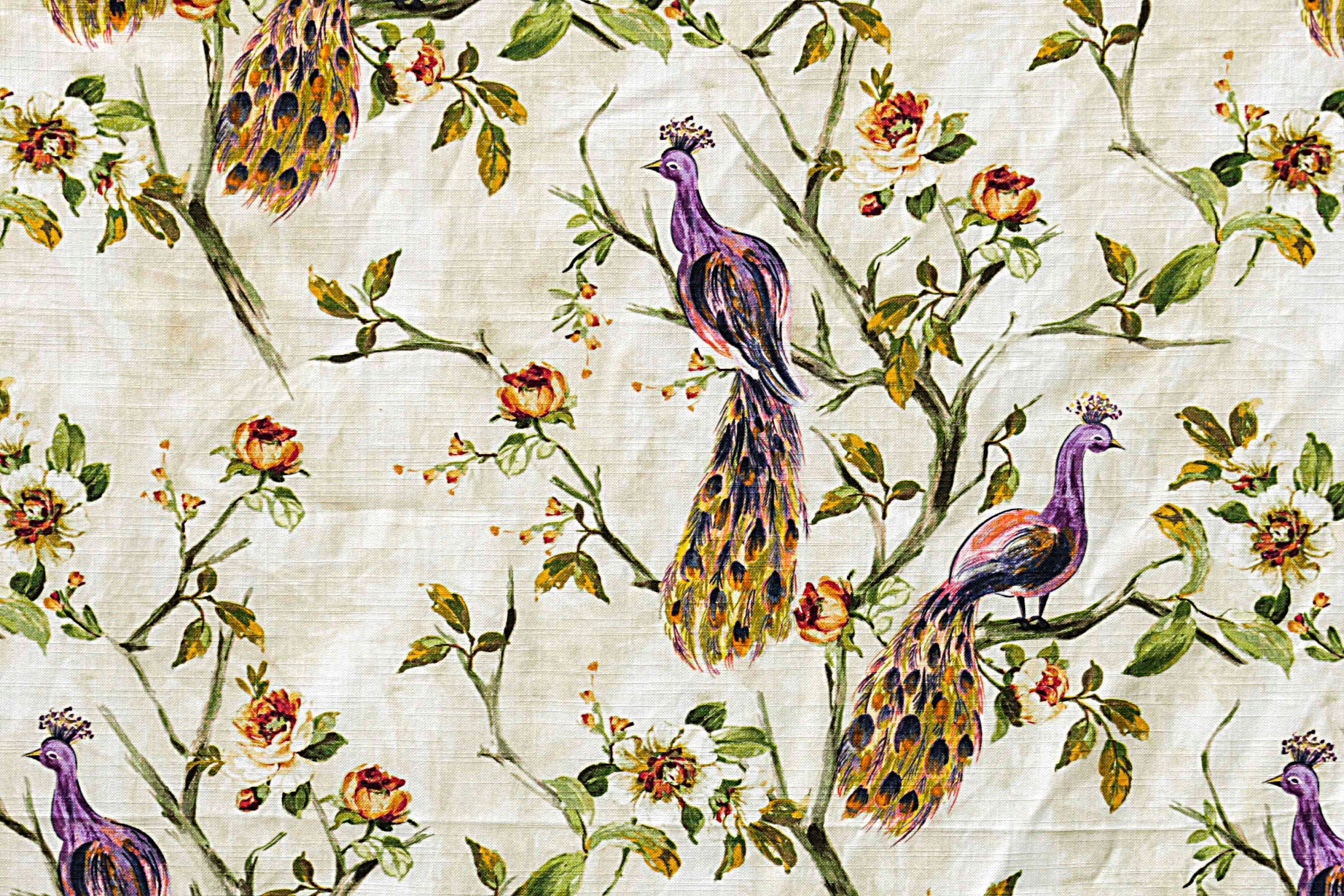 Purple Peacock Cotton Fabric By The Yard