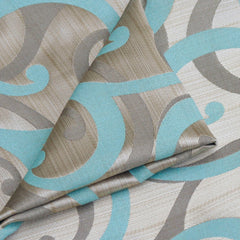 Aqua Scrolls Jacquard Fabric By The Yard