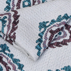 Burgundy And Teal Jacquard Fabric By The Yard