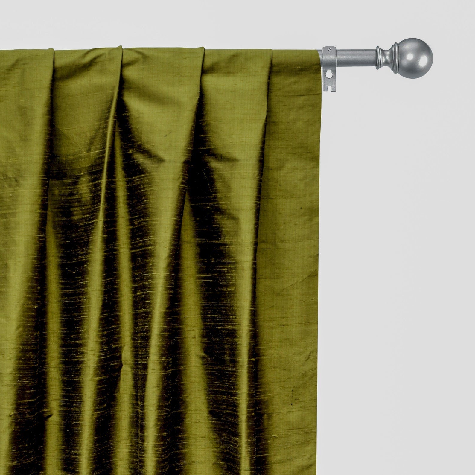 Olive Green Pure Silk Dupioni Curtain Panels