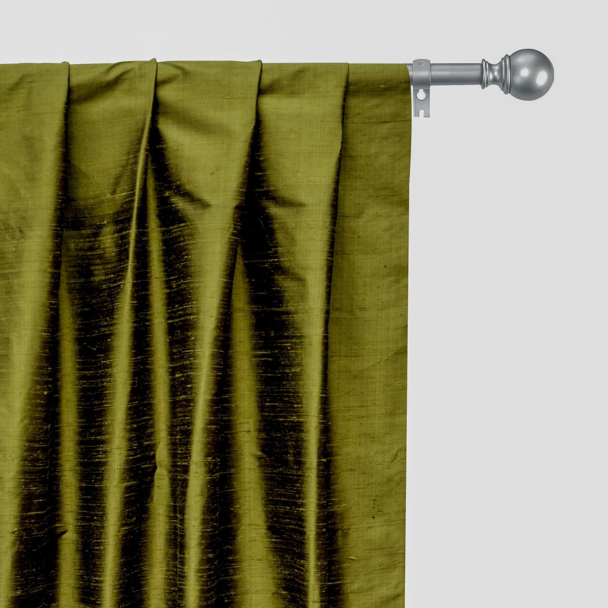 Olive Green Pure Silk Dupioni Curtain Panels