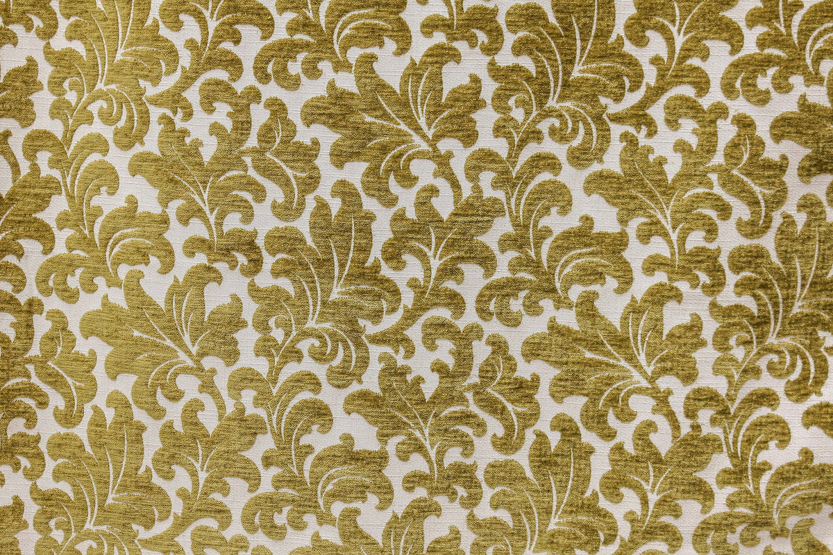 Chartreuse Flowers Jacquard Velvet Fabric By The Yard