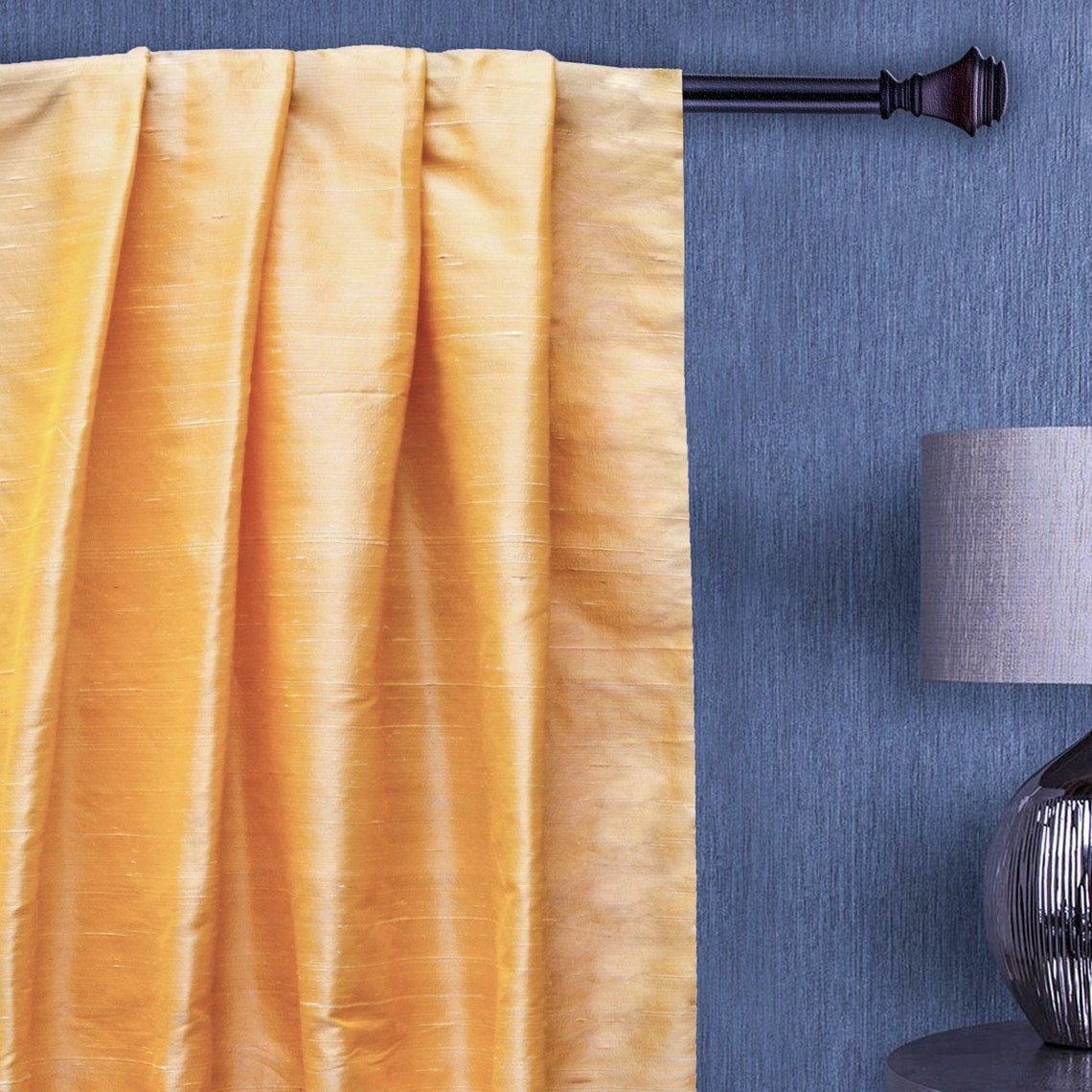 Mustard Orange Silk Dupioni Curtain Panels