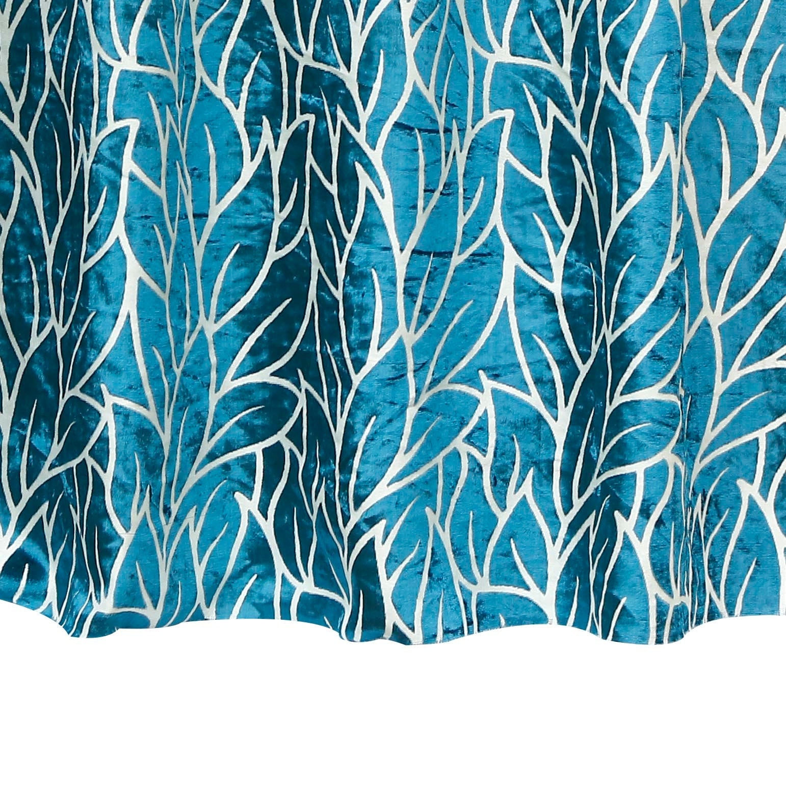 Teal Blue Leaves Velvet Fabric By The Yard