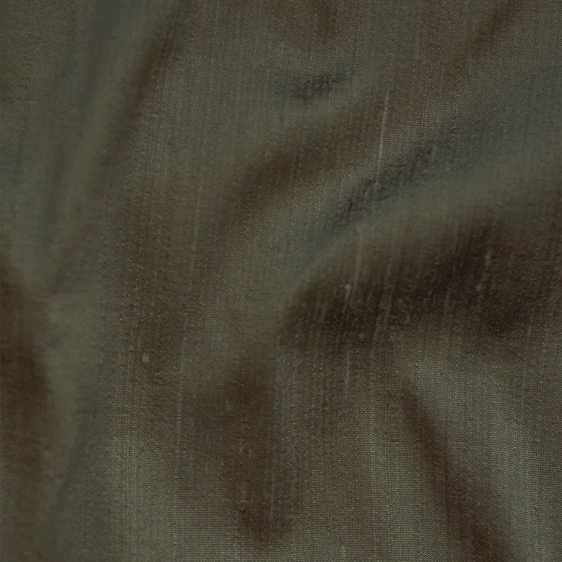 Taupe Green Pure Silk Dupioni Curtain Panels