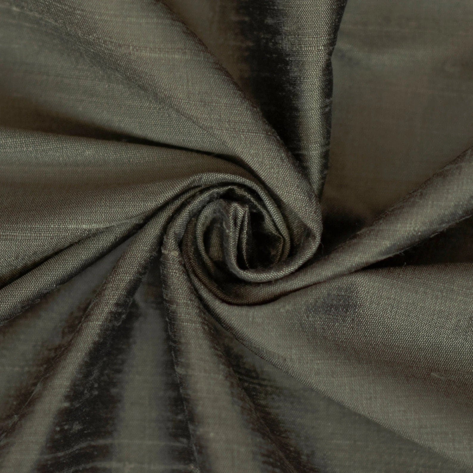 Taupe Green Pure Silk Dupioni Curtain Panels
