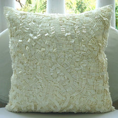 Ivory Elegance - Ivory Art Silk Throw Pillow Cover