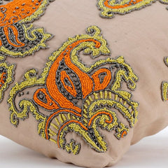Joyful Paisley - Orange Cotton Linen Decorative Euro Sham
