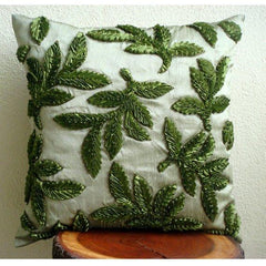 Leafy Days - Green Art Silk Decorative Euro Sham